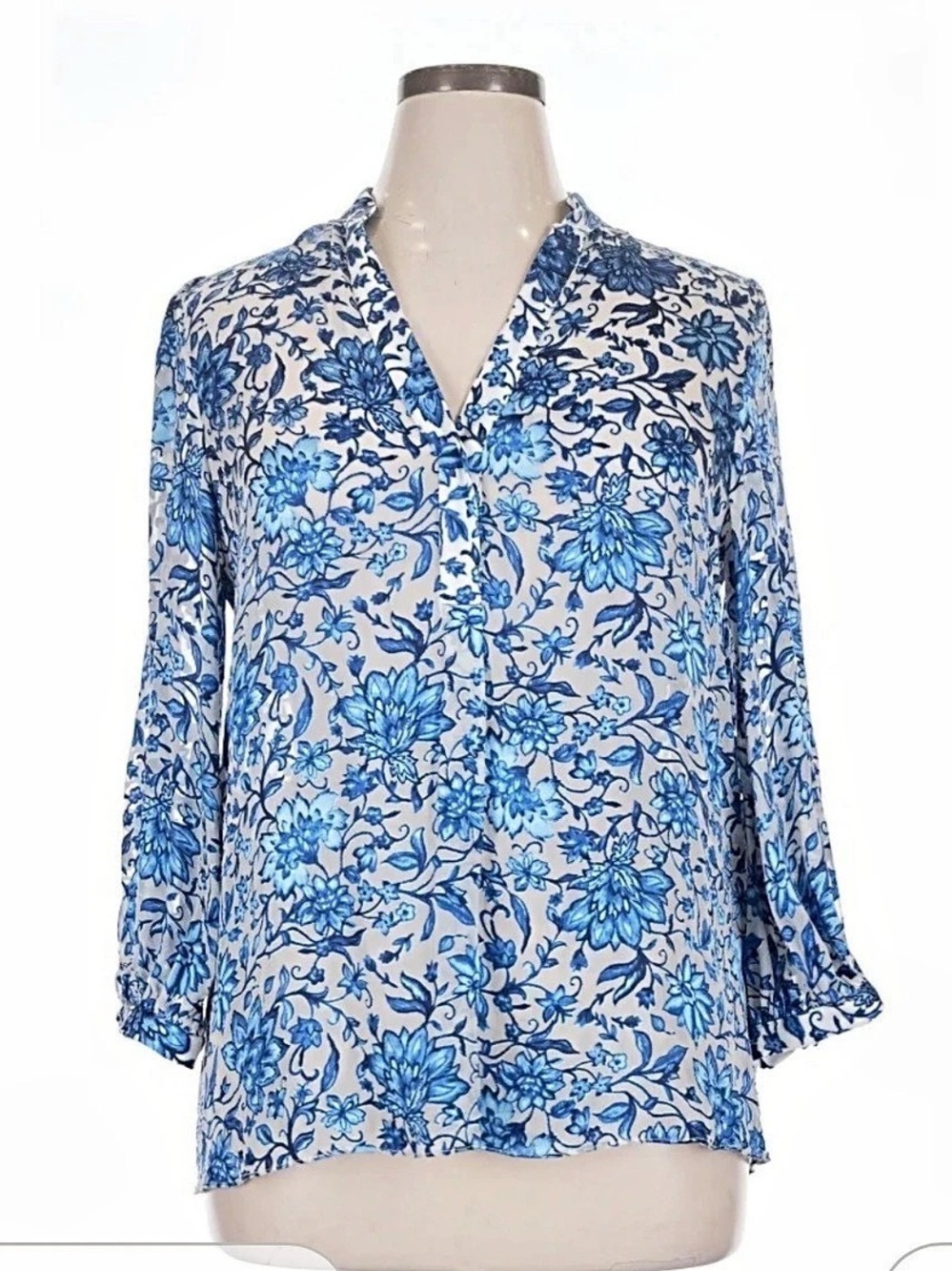 Alice + Olivia Sheila Blouse Floral Blue & White